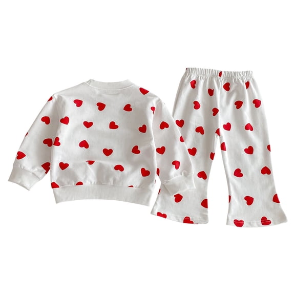 BLVB Valentine's Day Clothes for Baby Girls Long Sleeve Crewneck Heart Print Sweatshirts with Flare Pants 2PCS Outfits for Toddler Kids
