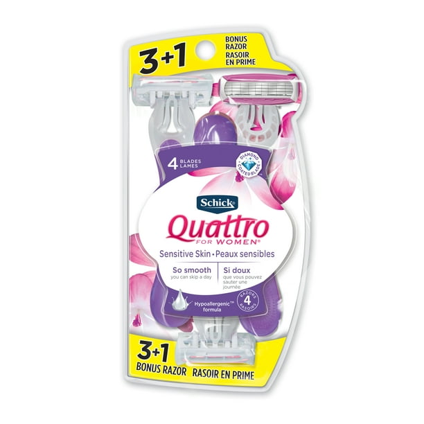Schick Quattro Disposable for Women Sensitive Razor 3+1 Bonus Walmart