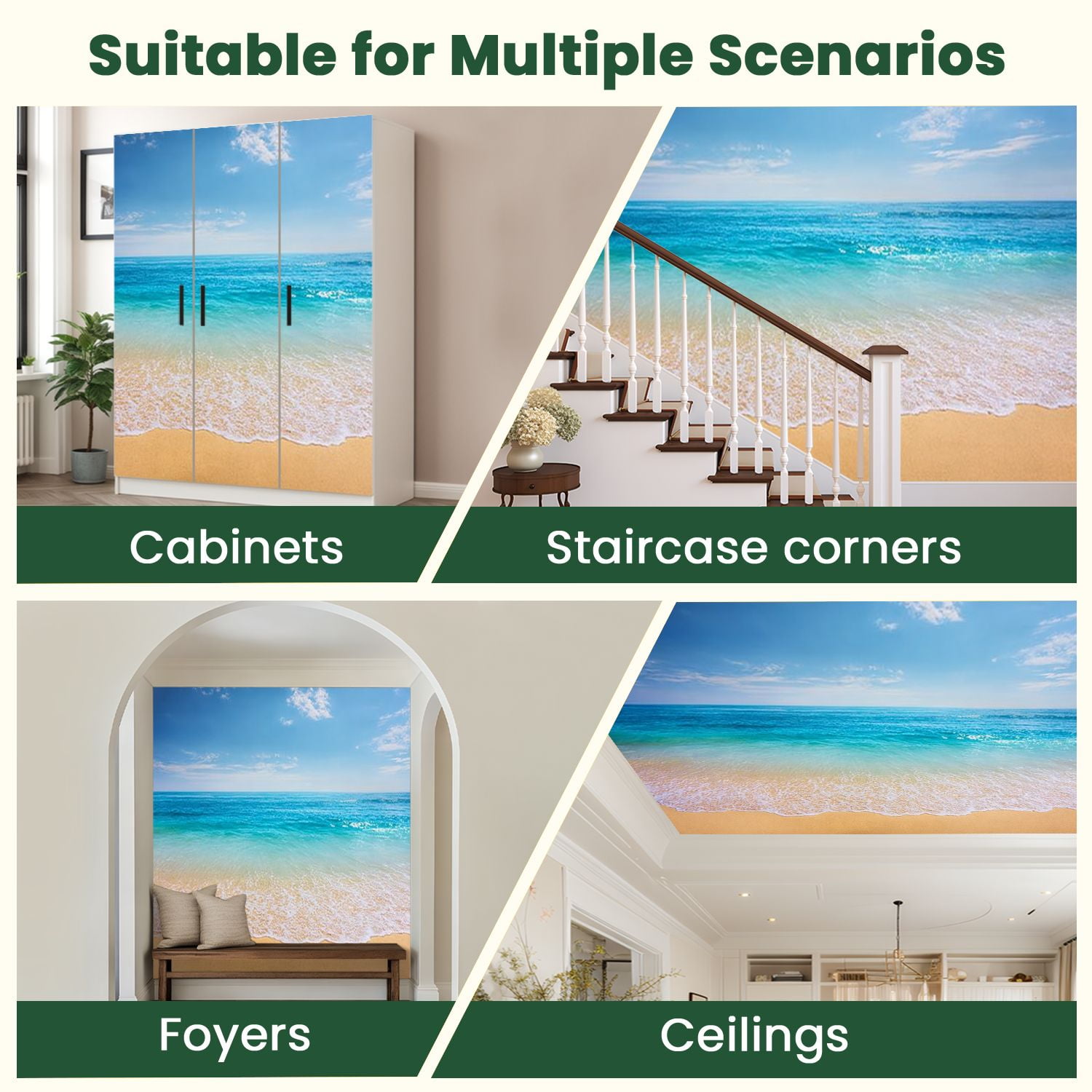 Peel and Stick Wallpaper beach tropical sea Modern Art Wall Mural Decor Self Adhesive and Removable 100in x 144in