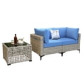 thumbnail image 2 of Vcatnet 3 Pieces Patio Outdoor Conversation Set All Weather Furniture Wicker Sofa Set with Solar Lamp Coffee Table,Diamond Blue, 2 of 7