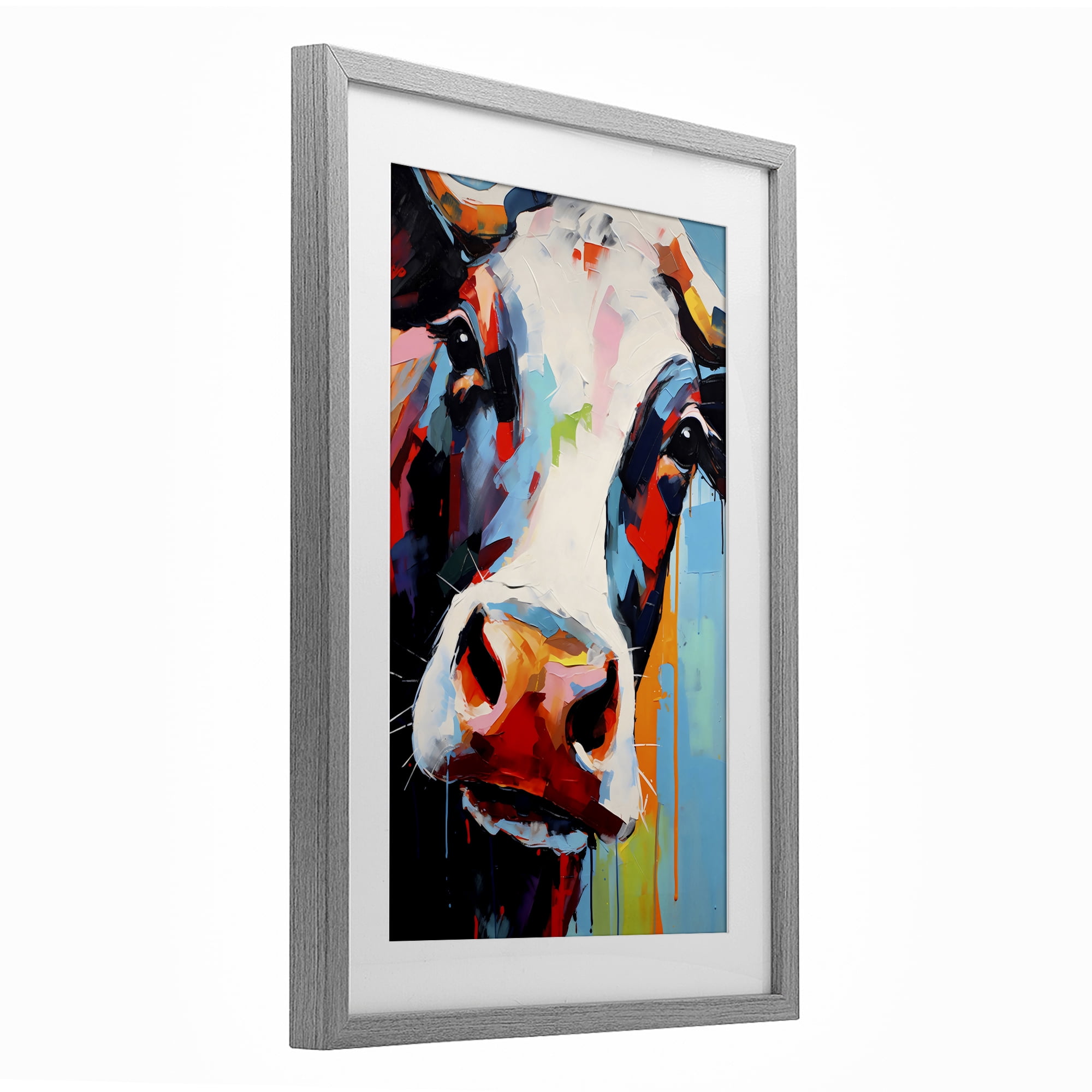 Stupell Industries Cow Of Many Colors Gray Framed Print Under Glass, design by Creative Studio
