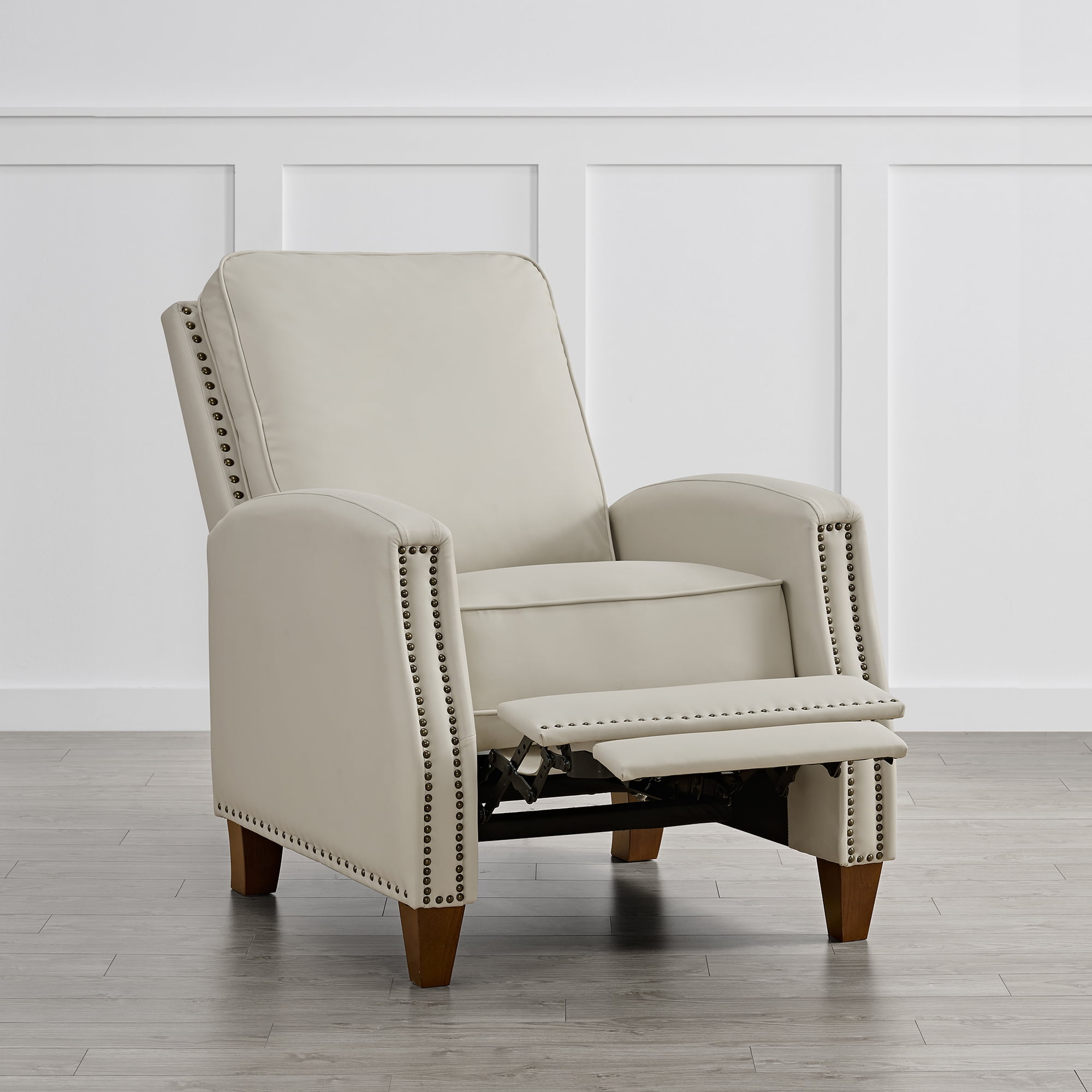 Spruce & Spring Classic Push-Back Recliner with Nailhead Trim for Living Room, Beige