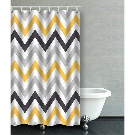 Libin Gray Yellow And Black Chevron Pattern Design Bathroom Shower Curtain 48x72 inches
