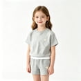 thumbnail image 4 of XEGLSBU Girls Summer Stylish Short Set Girls Casual Outfit Loose Fit Short Sleeve Top with Shorts Solid Color Two Piece z260710-d-Grey Size 3-4 Years, 4 of 4