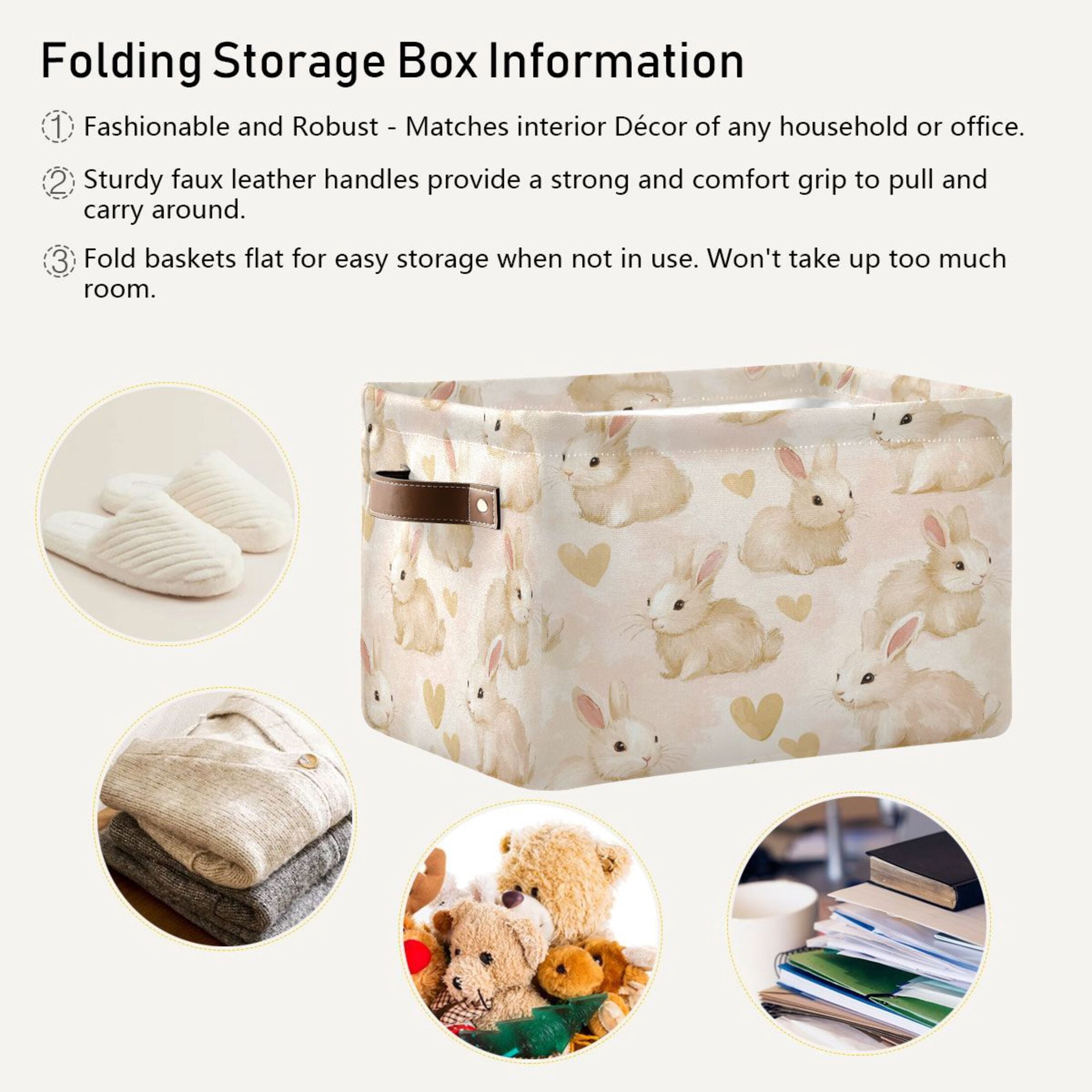 Small Bunnies Foldable Storage Basket,Canvas Fabric Foldable Storage Bins with Handles Open Home Storage Bins Boxes for Toy Book Shelf Closet Baskets