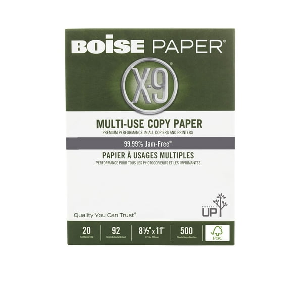 BOISE X-9 Multi-Use Copy Paper, 8.5" x 11" Letter, 92 Bright White, FSC Certified, 20 lb., 10 Ream Carton (5, 000 Sheets)