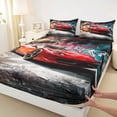 thumbnail image 4 of Castle Fairy Graffiti Sports Car Queen Sheet Sets 4 Pieces for Kids, Urban Wall Print Bed Set for Bedroom, Red Black, 4 of 6