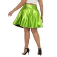 thumbnail image 5 of HDE Plus Size Shiny Metallic Skater Skirt High Waisted Holographic Pleated Skirt Bright Green 4X, 5 of 6