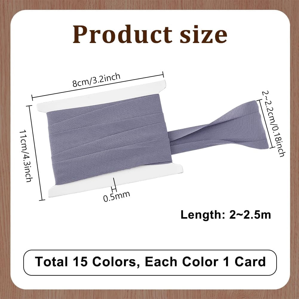 PH 34m Double Fold Bias Tape Cotton Bias Binding Tape 15 Colors Seam Binding for Crafts Continuous Bulk Bias Tape for Sewing Quilting Binding Hemming Apparel Craft 20~22mm Colorful