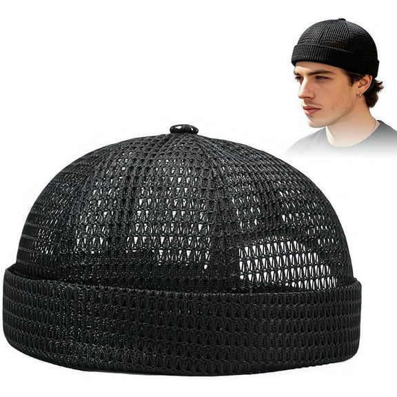 Mens Mesh Brimless Cap with No Brim, Summer Docker Cap Beanie Hat Flip Sailor Skullcap Breathable