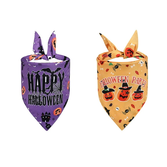 OutmaxHome 2 Pack Halloween Dog Bandana, Pumpkin Bat Dog Scarf Bib, Pet Halloween Bandanas Costume Accessories for Medium Large Dogs
