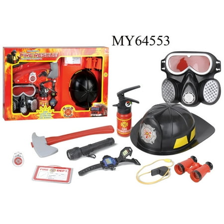 9 Pcs Firefighter Role-playing Toys Fire Extinguisher Gas Mask Firefighters Badge Set for Children Color Random