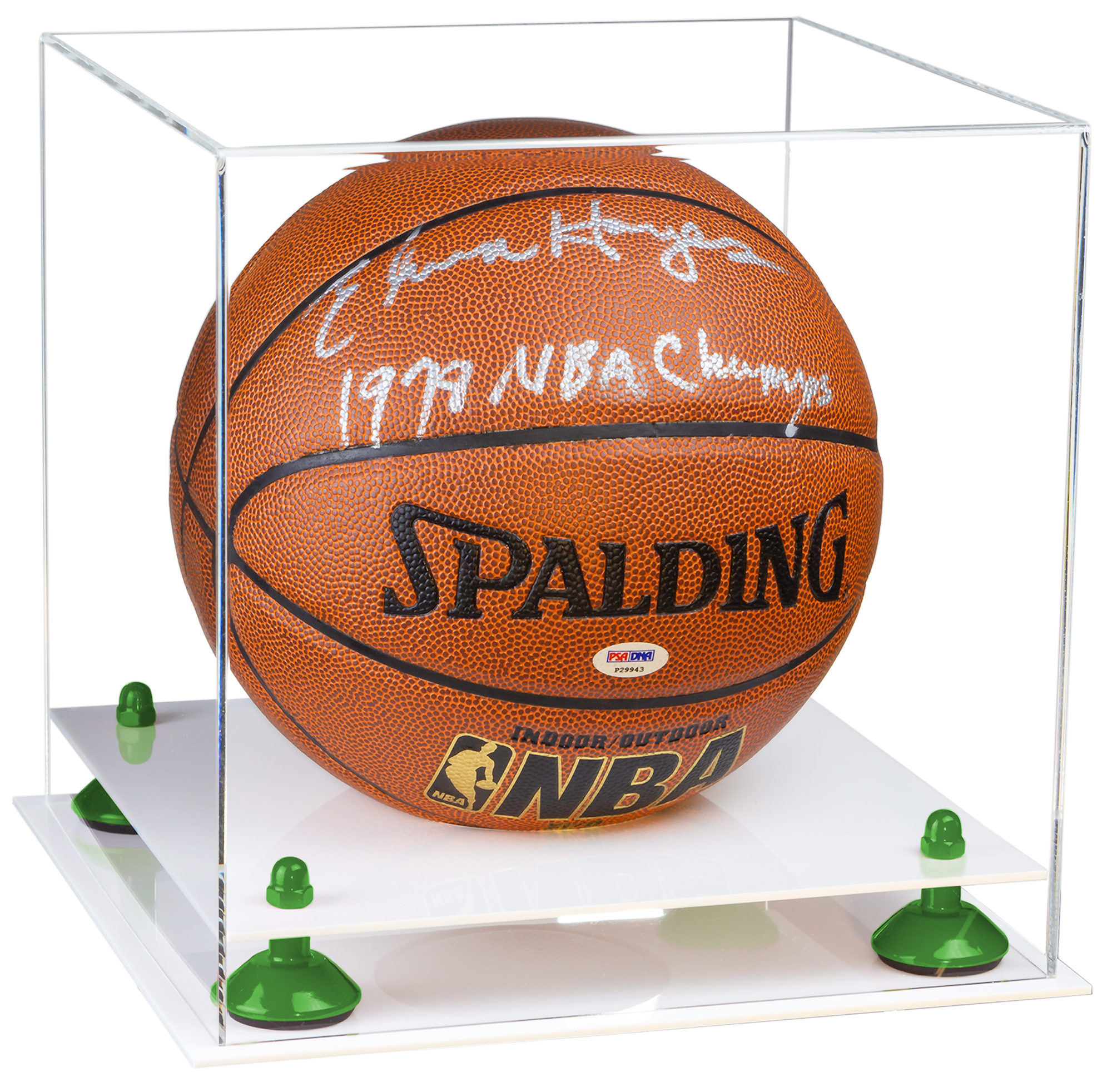 Clear Acrylic Full Size Basketball Display Case with Green Risers and