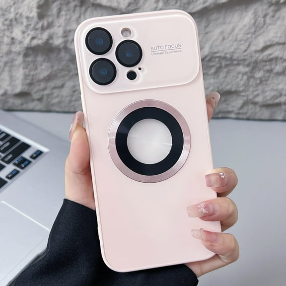 Magnetic for iPhone 15 Pro Case, Compatible with MagSafe, Camera Lens Protection, Logo View, Ultra Slim Military Grade Drop Proof Glossy Hard PC Phone Case Cover for iPhone 15 Pro, Pink