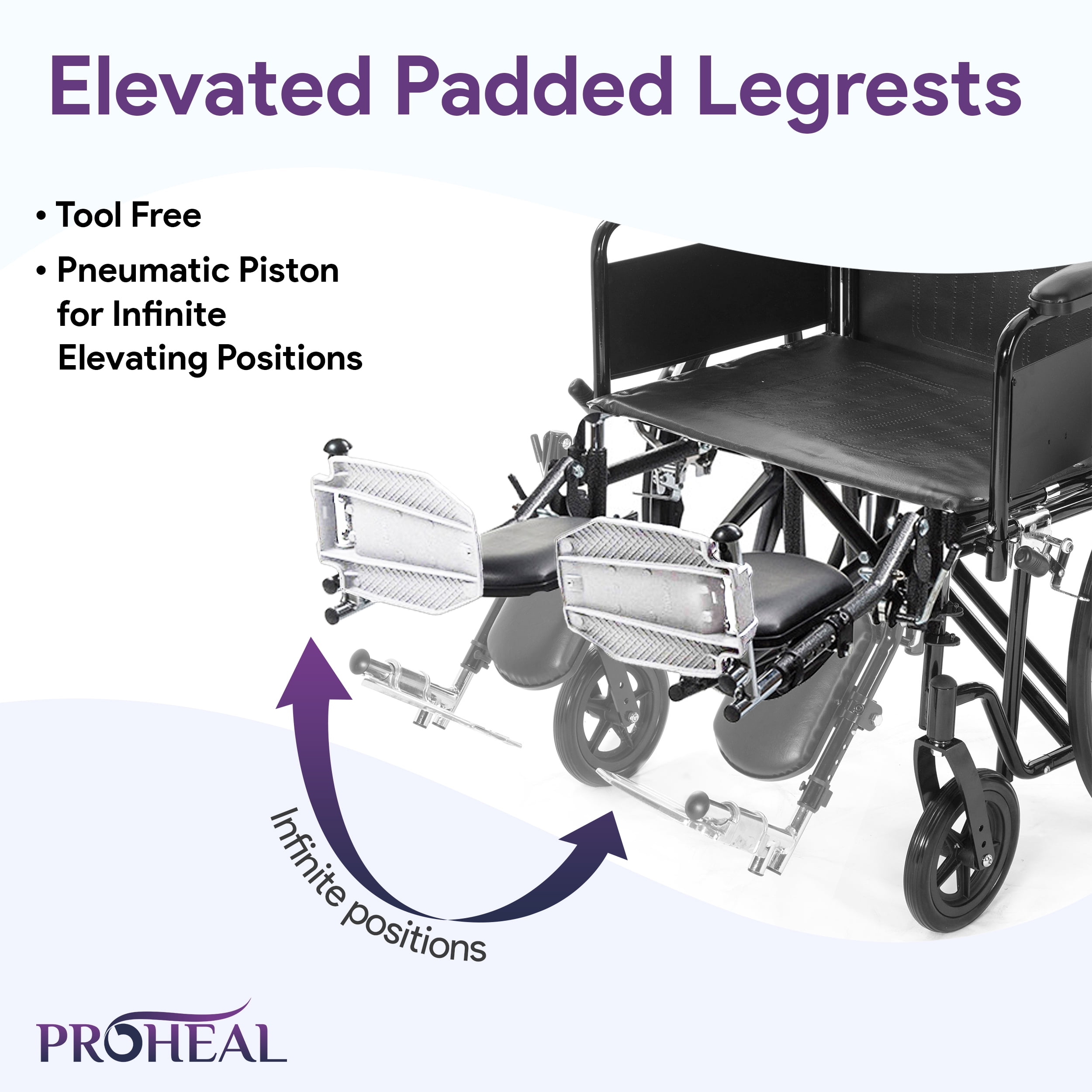 ProHeal Deluxe Ultra Wide Bariatric Wheelchair, 22" Wide Seat, Desk-Length Removable Arms, Elevating Leg Rests 500lb Cap
