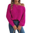 thumbnail image 7 of Wevis Women's Off Shoulder Long Sleeve Hollow Out Knit Pullover Sweater - ROSERED_S, 7 of 7