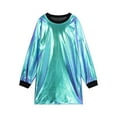 thumbnail image 4 of YONGHS Women Shiny Rave Outfits Long Sleeve T-Shirt Dress Loose Mini Dress Disco Dance Clubwear Holographic Blue L, 4 of 7