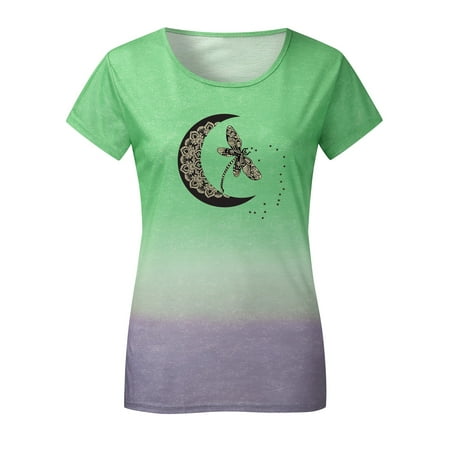 

2021 New Print Short Sleeve Round Neck Rainbow Gradient Printed Women s T-Shirt under Scrub Women Long Sleeve Shirts Set Shirt