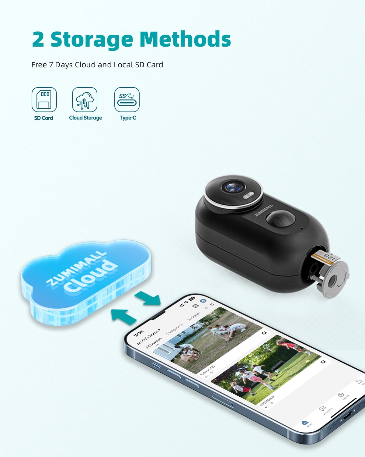 ZUMIMALL 2K Solar Battery Camera, Outdoor Wireless Security, Motion Alert, Color Night Vision, 2.4G WiFi, Black