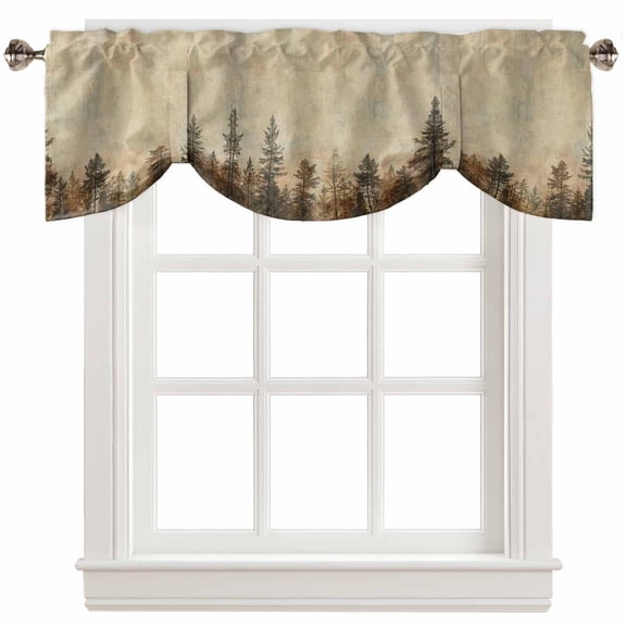 Fsddascl Brown Forest Tie Up Valance Curtains for Windows, Kitchen Curtains Window Treatments, Vintage Tree Farmhouse Botanical Short Window Shades Valances for Bedroom Bathroom Cafe 42"x12"