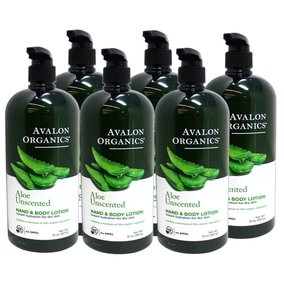 Avalon Organics Hand & Body Lotion for Dry Skin Aloe Unscented, 32 OZ - 6 Pack