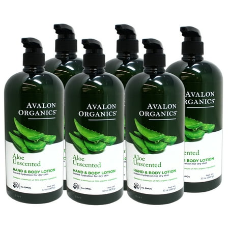 Avalon Organics Hand & Body Lotion for Dry Skin Aloe Unscented 32 OZ - 6 Pack