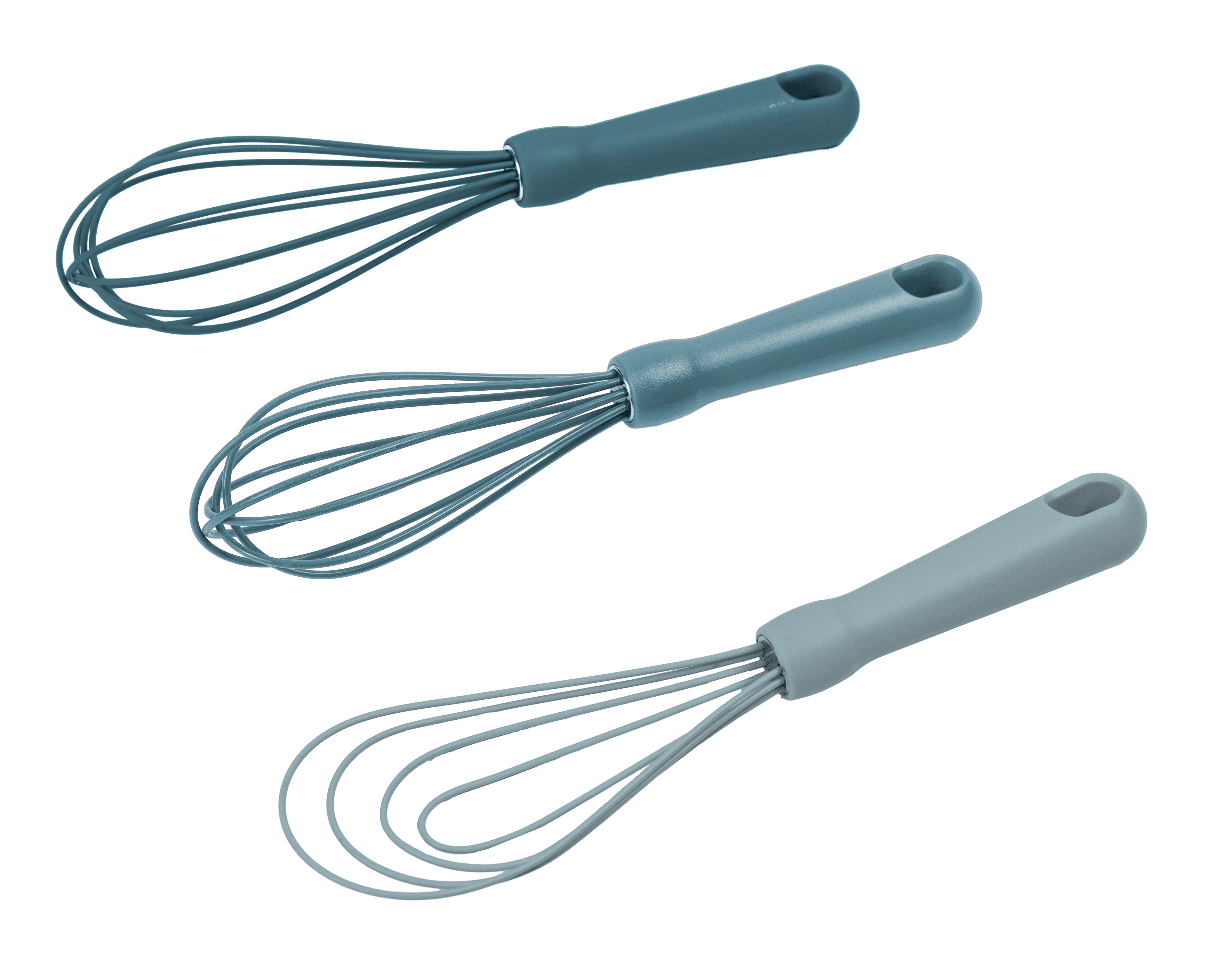 Mainstays 3-Piece Silicone Whisk Set, 10.5 in/10.4 in/9.6 in, Blue
