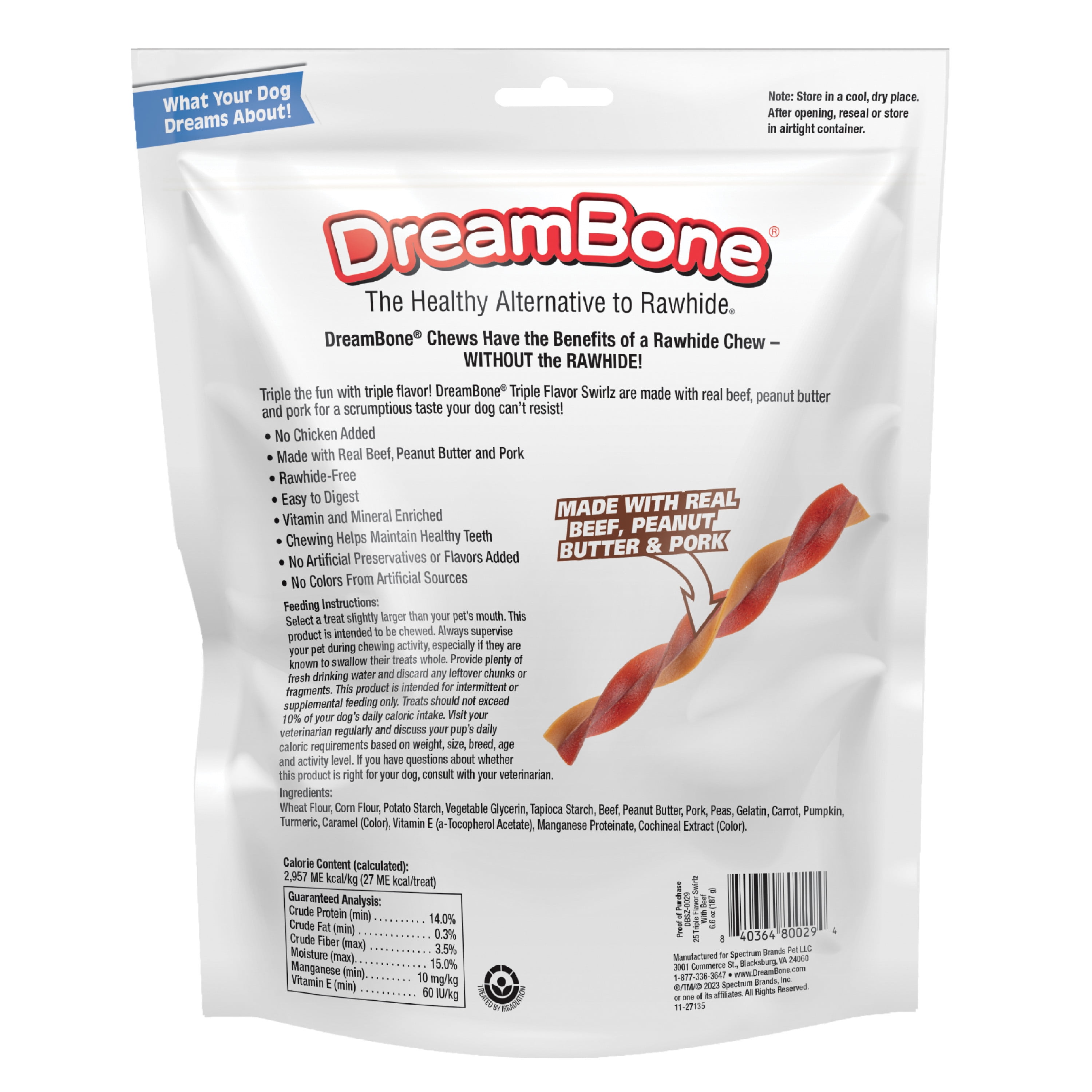 (5 pack) DreamBone Triple Flavor Swirlz with No Chicken Added, Rawhide-Free Dog Chews, 25 Count