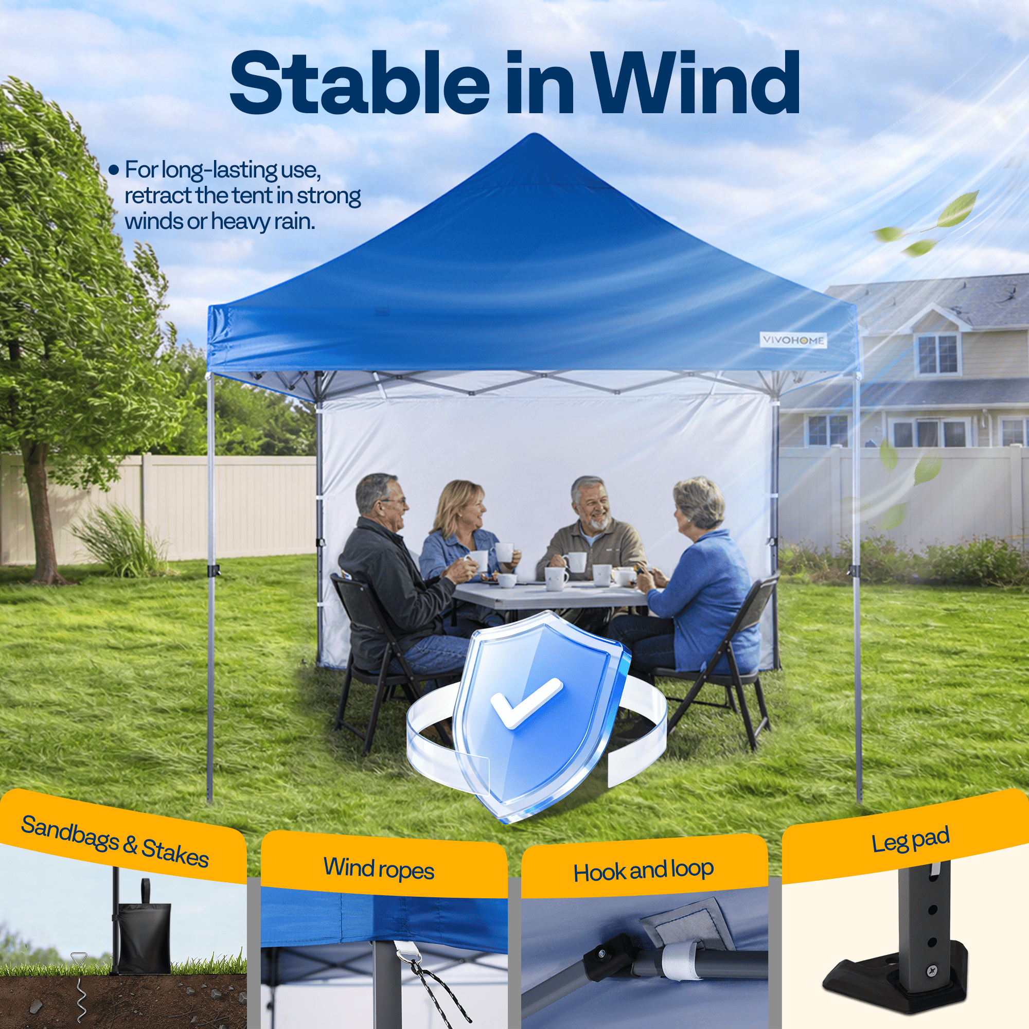 SPECSTAR 10x10 Heavy Duty Pop Up Outdoor Canopy Tent with Center Lock, Commercial Instant Waterproof Canopy Tent with 1 Side Wall Setup Easy for Events Parties Camping, Blue