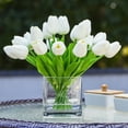 thumbnail image 2 of Enova Home  20 Pieces Artificial Real Touch Tulips Fake Silk Flowers Arrangement in Cube Glass Vase with Faux Water White, 2 of 4