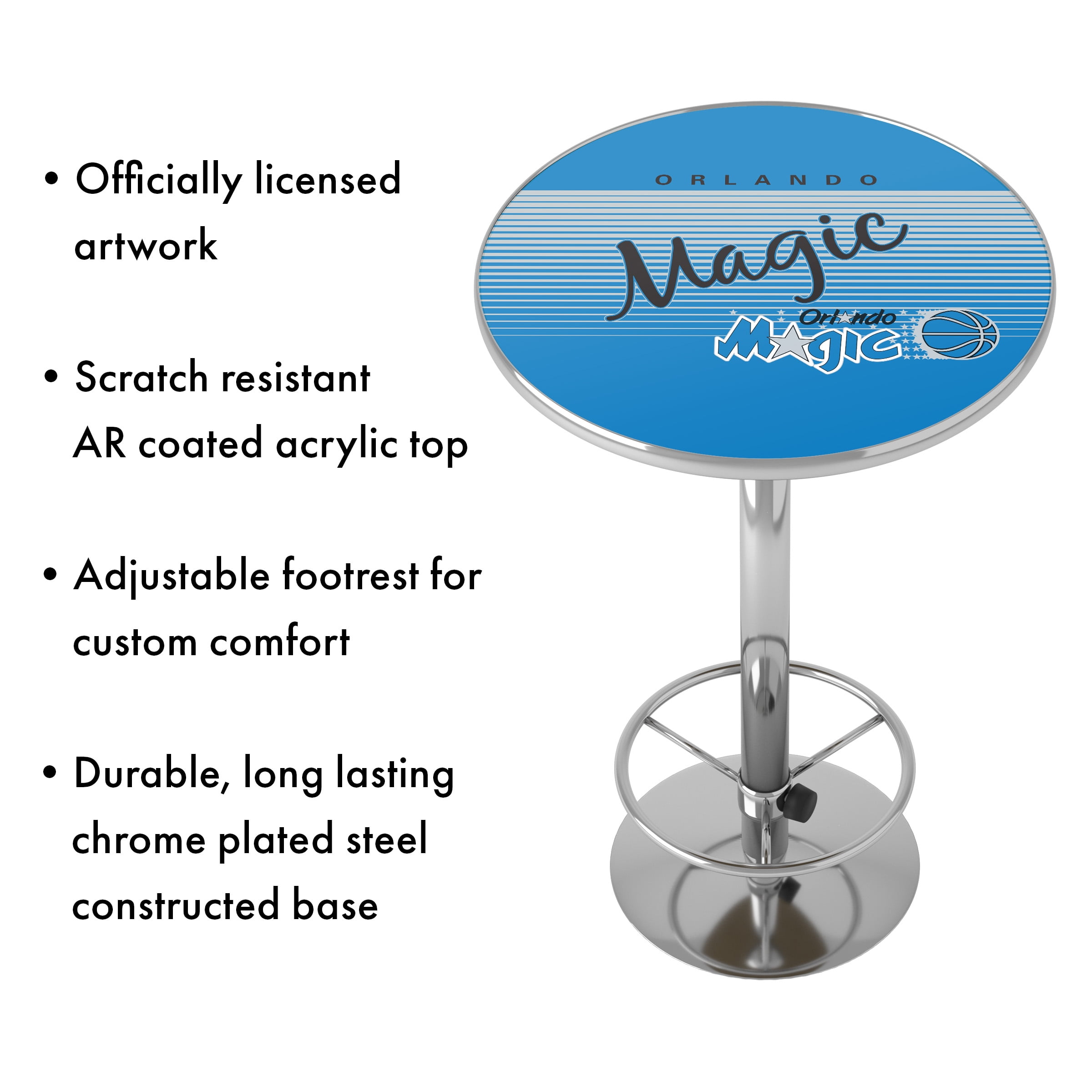 Orlando Magic Hardwood Classics Bar Table with Adjustable Footrest and Acrylic Top