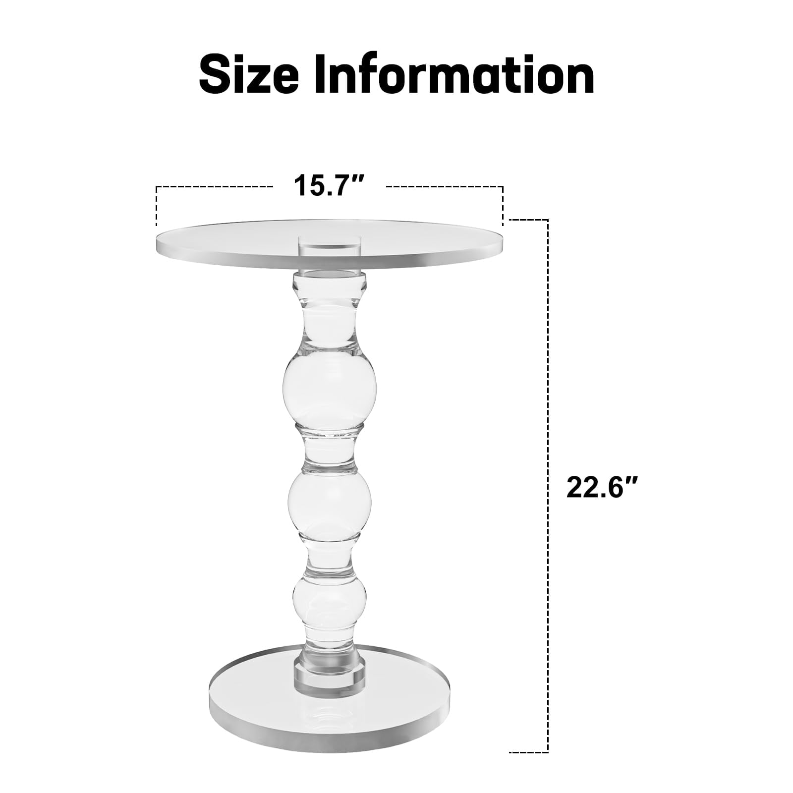 VDGPWA 16" Modern Acrylic Side Table, Clear Round Martini Table for Living Room, Bedroom