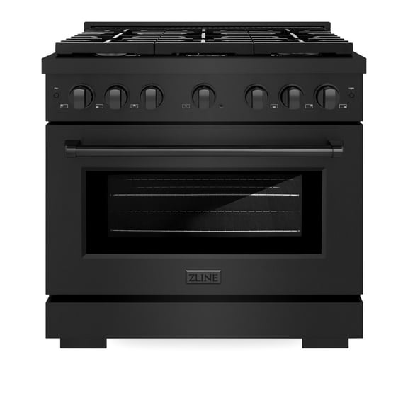 ZLINE 36 in. 5.2 cu. ft. Paramount Dual Fuel Range with 6 Burner Gas Cooktop and Electric Convection Oven in Black Stainless Steel (SDRB-36)
