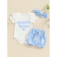 thumbnail image 3 of Jxzom Infant Baby Girl Summer Clothes 3 6 9 12 18 Monthes Short Sleeve Letter Print Romper+Daisy Shorts+Hairband 3Pcs Aunties Outfit, 3 of 8