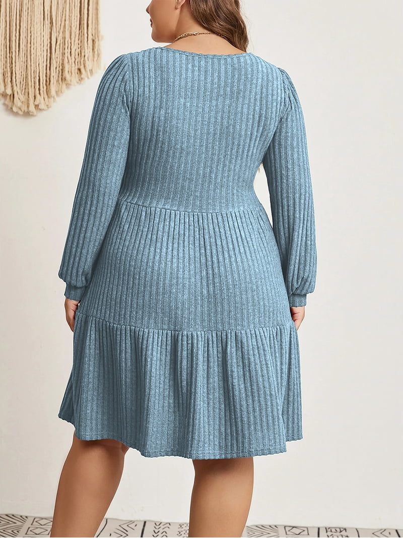 long sleeve babydoll dress plus size Long Puff Sleeve Babydoll Mini Dress in Black
