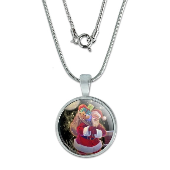 Christmas Holiday Santa Chimney Magic 0.75" Pendant with Sterling Silver Plated Chain