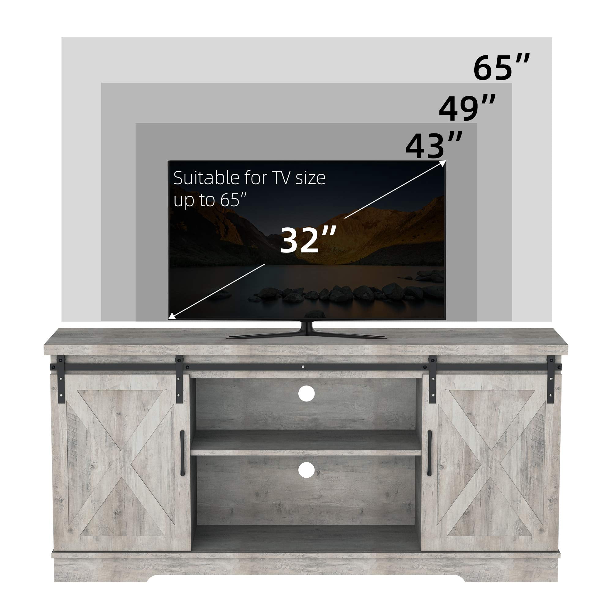 DSstyles Farmhouse TV Stand for 65 inch TV, Farmhouse Entertainment Center, Sliding Barn Door TV Stand, 58 inch TV Console Table, Home Living Room Wood TV Stand with Movable Shelf