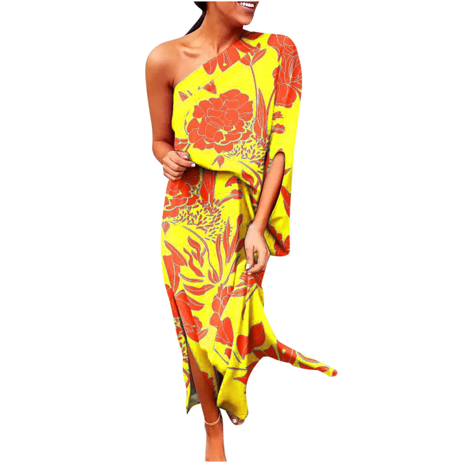 Clearance Women's Dresses Summer Dresses for Women One Shoulder Printed