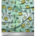 thumbnail image 1 of Soimoi Green Silk Fabric Maple Leaves & Artistic Floral Check Printed Craft Fabric by the Yard 42 Inch Wide, 1 of 3