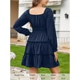 thumbnail image 4 of Fancyglim Dress for Women Long Sleeve Square Neck Short Dress Tiered Ruffle A-Line Flowy Mini Dresses with Pockets Navy Blue XL, 4 of 7