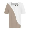 thumbnail image 4 of Olyvenn Fashion Button Shirts for Women Trendy Summer Short Sleeve Tunic Tops Vintage Color Block Button T-Shirt Casual Dressy Blouses Khaki 6, 4 of 4