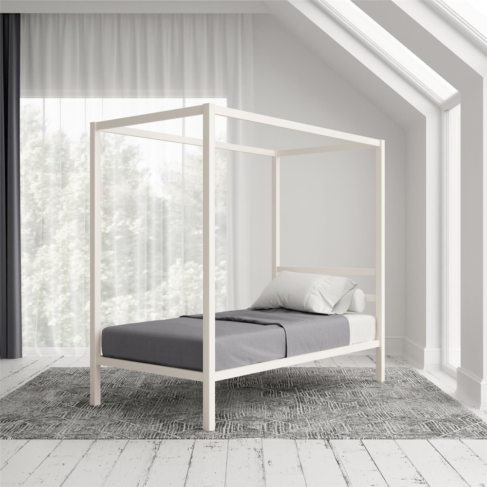 DHP Modern Metal Canopy Bed, White Twin