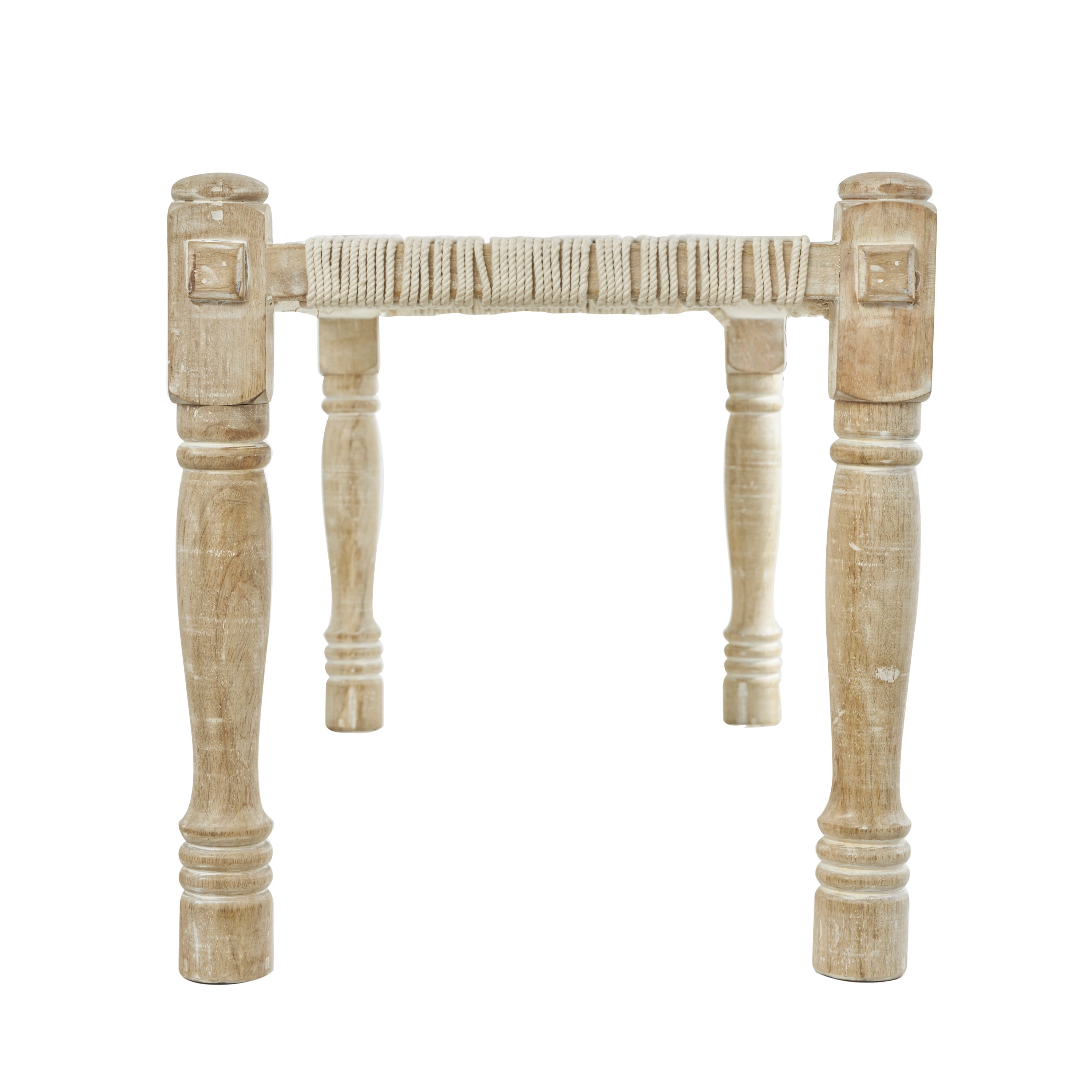 DecMode Cotton Handmade Woven Chevron Patterned Bench with Light Brown Mango Wood Legs, Beige