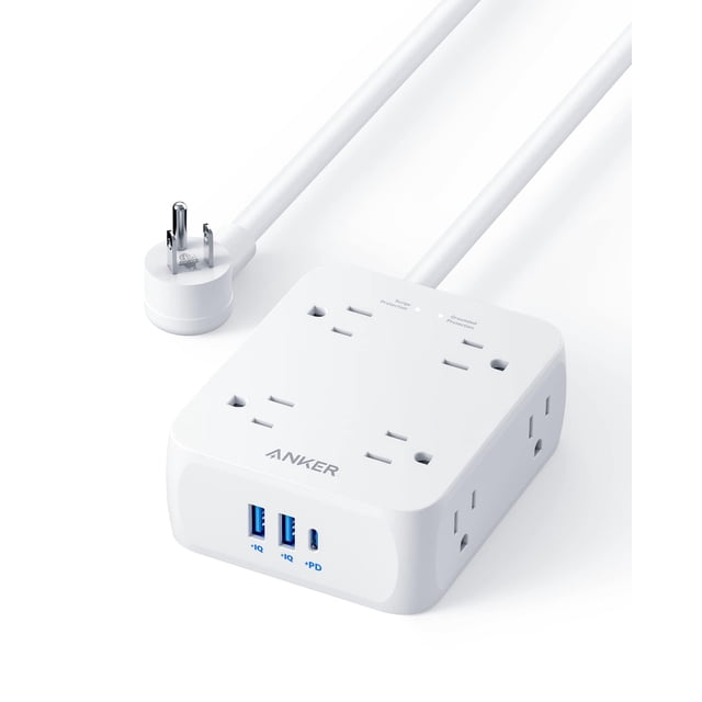 Anker regleta con puertos USB, 5 pies, protector contra sobretensiones (2000J), extensor de 8 salidas con 2 puertos USB A y 1 puerto USB C, funciona