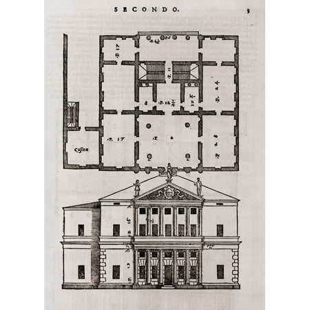 Floor Plan And Elevation Of A Classical Style House From Andrea PalladioS