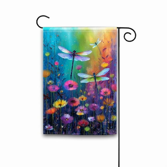 Double Sided Garden Flag 12x18 Inch, Dragonfly Floral Outdoor Decor for Summer Fall, Yard Lawn Patio Welcome Banner, Polyester Home Decoration