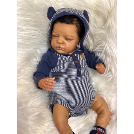 Reborn Baby Dolls 19 inch Lifelike Cute Soft Body Sweet Sleeping Real Life Baby Dolls Black Skin Real Newborn Dolls with Outfit and Feeding Toy for 3  Years Old Kids