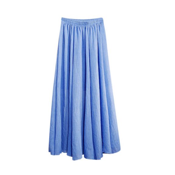 A-Line Swing Skirt Women Lightweight Cotton Linen Skirts High Waist Knee Dress Pleated Midi Skirt