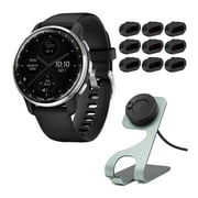 Garmin D2 Air X10 Touchscreen Aviator Smartwatch with Health and Fitness Features (Black-Silver) Bundle with Focus Camera Charger Stand and Focus Charger Port Protectors (9-Pack) (3 Items)