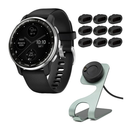 Garmin D2 Air X10 Touchscreen Aviator Smartwatch with Health and Fitness Features (Black-Silver) Bundle with Focus Camera Charger Stand and Focus Charger Port Protectors (9-Pack) (3 Items)